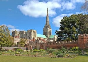 The dramatic Chichester Cathedral on a summer's day